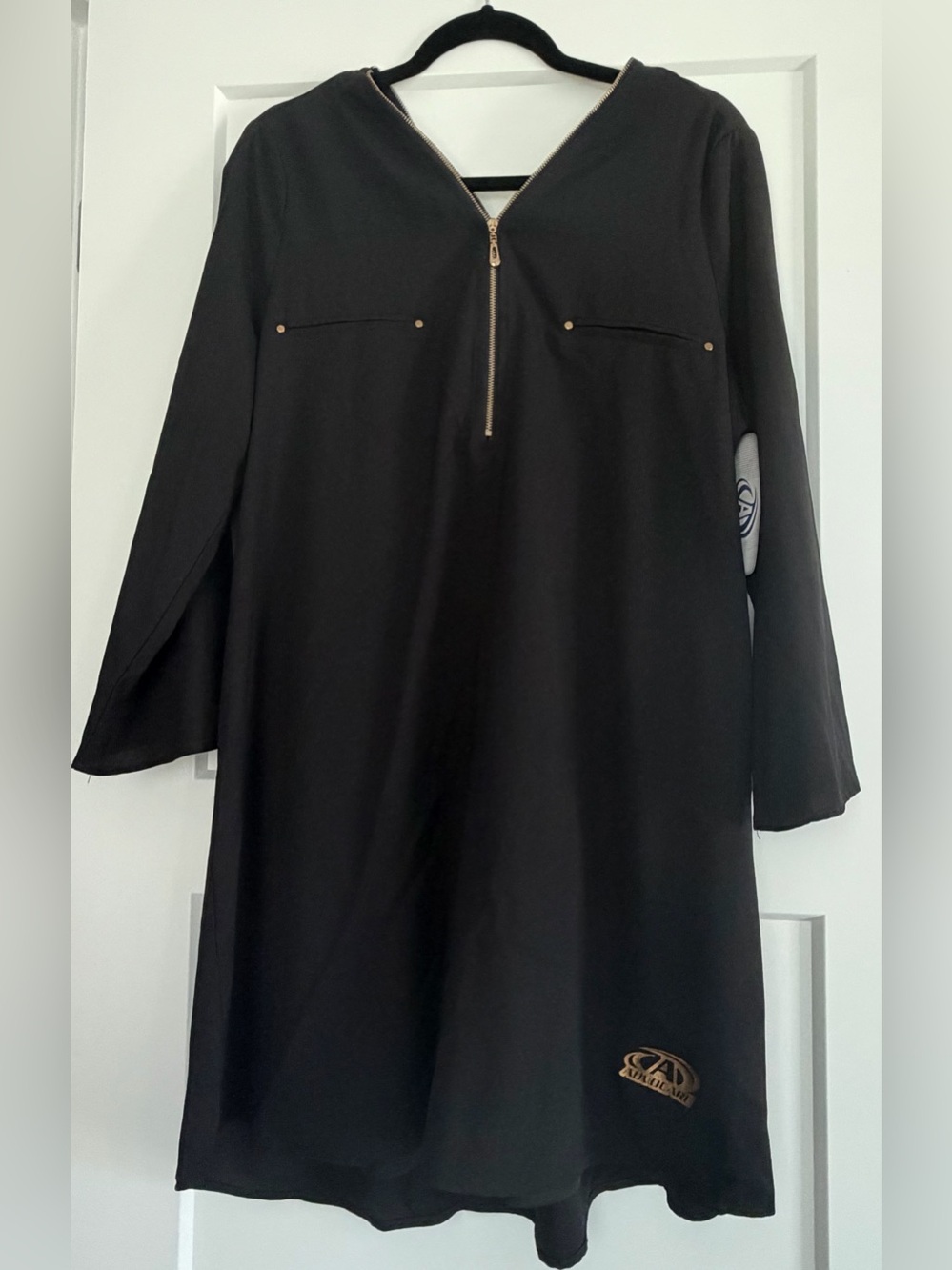 NWT Gameday Couture Advocare Black Long Roll-Up Sleeve V-Neck Zip Dress, XXL